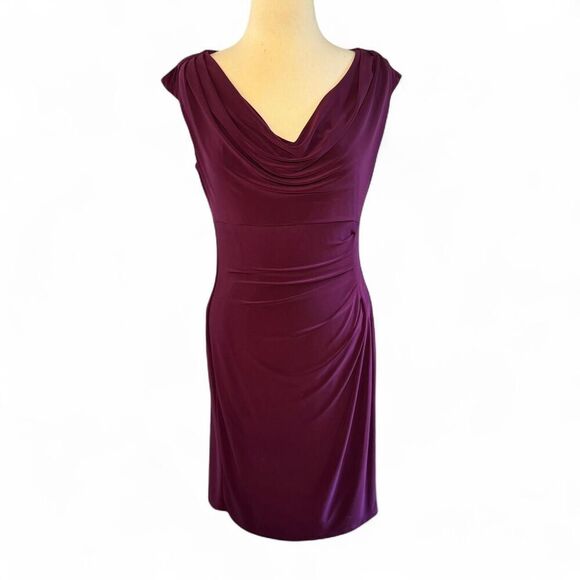 Lauren Ralph Lauren purple cowl neck side ruched stretch knee length dress 10 - Picture 6 of 6
